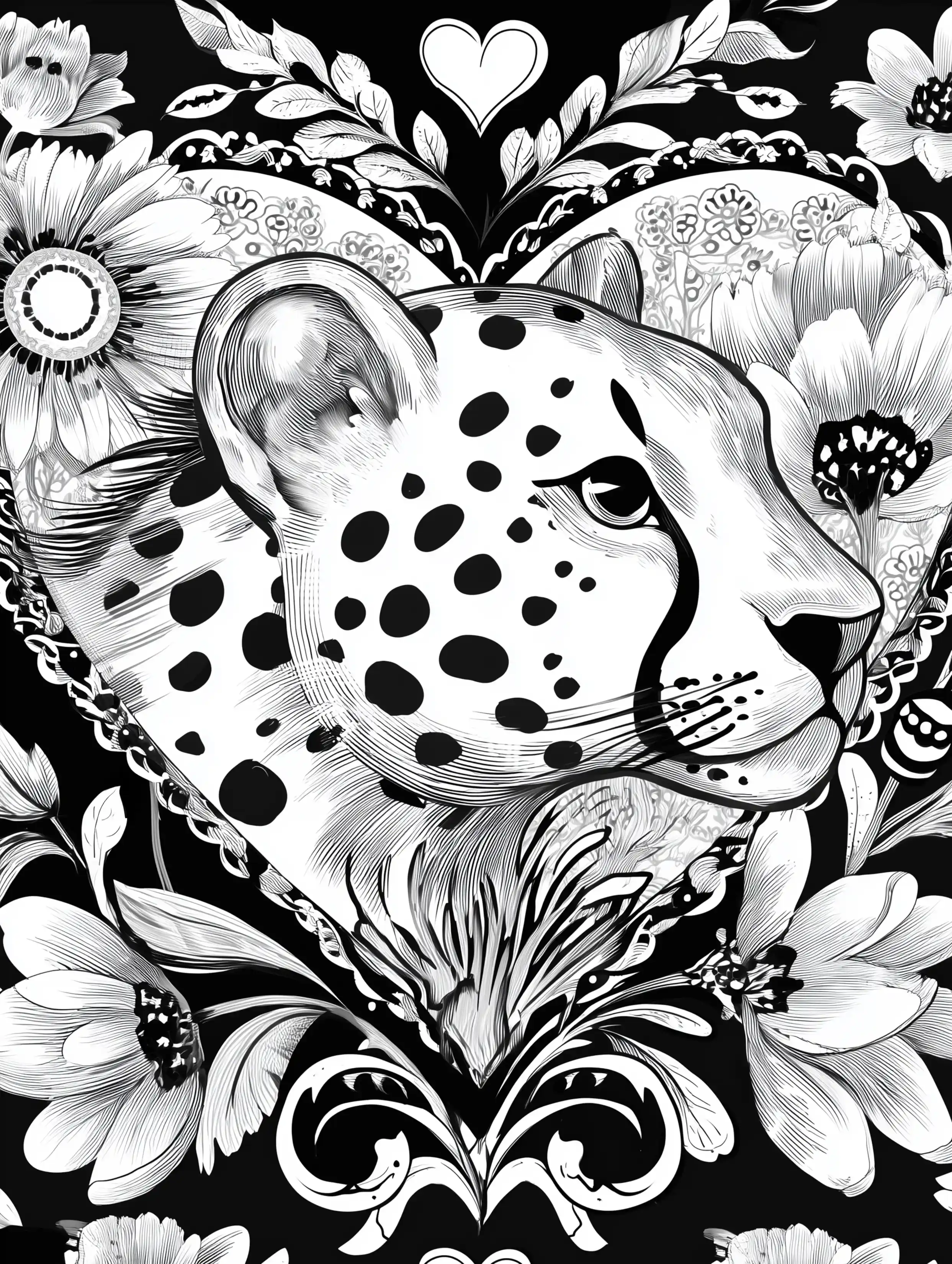 Free cheetah printable coloring page featuring a cheetah face looking to the right